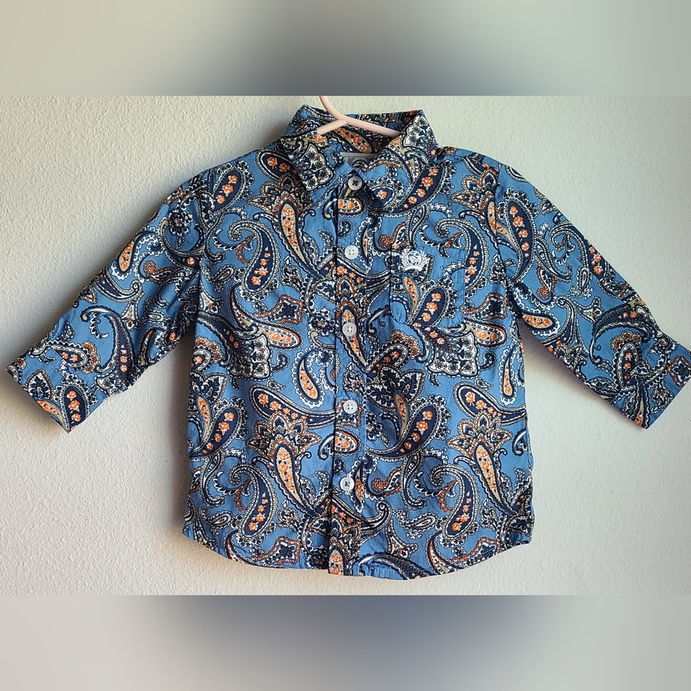 Cinch Pendleton Round-Up LS Blue /White / Orange Paisley LS Shirt,Sz 6-12M - Picture 1 of 5